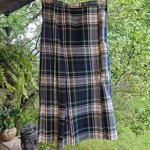 Vtg Ann Stevens NY Plaid Pleated Midi Kilt Skirt Wool Blend Dark Academia Sz 8